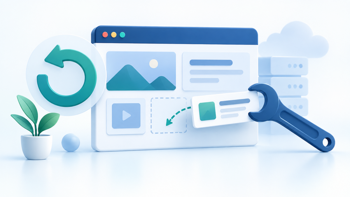 Recuperación de una web tras una actualización con flecha de restauración y herramienta