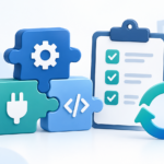 Plugin-Bausteine mit Checkliste und Aktualisierungspfeilen
